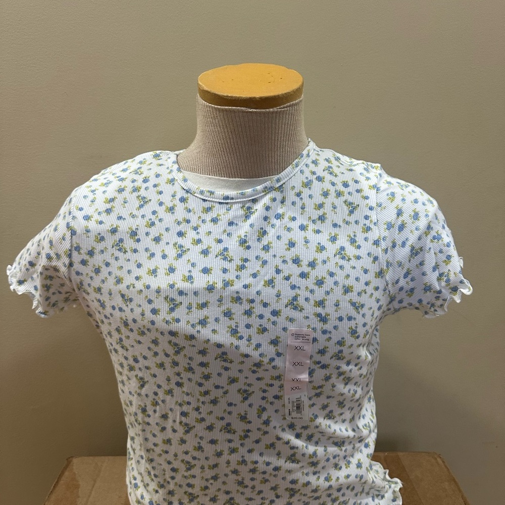 Floral Shirt - White with Blue and Green Accents